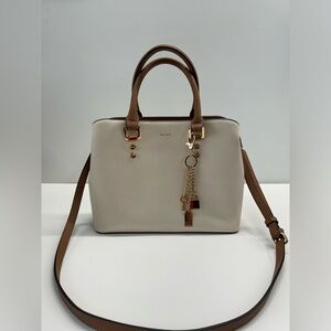 Elegant ALDO White & Tan Structured Handbag with Gold Accents
